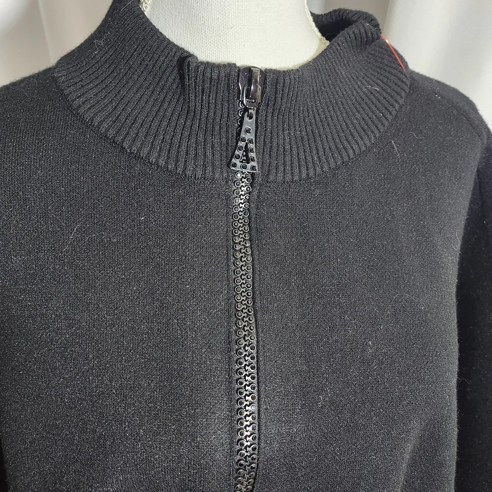 Chico's Embellished Black Zipper Sweater Ruana L/XL